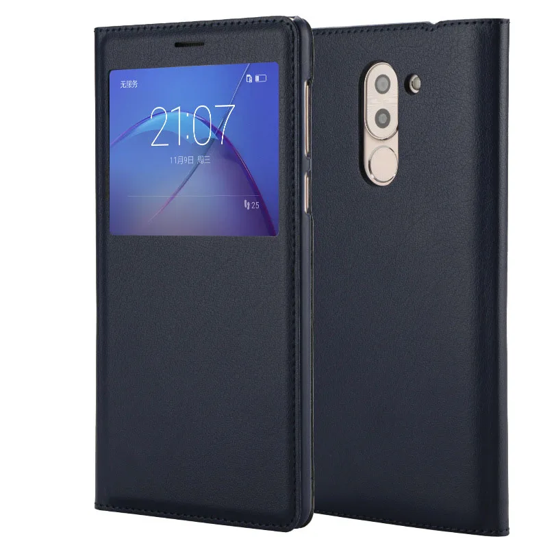 Синий Новые роскошные открытое окно откидная крышка для huawei honor 6X случае кожаный чехол телефон назад - Цвет: Синий