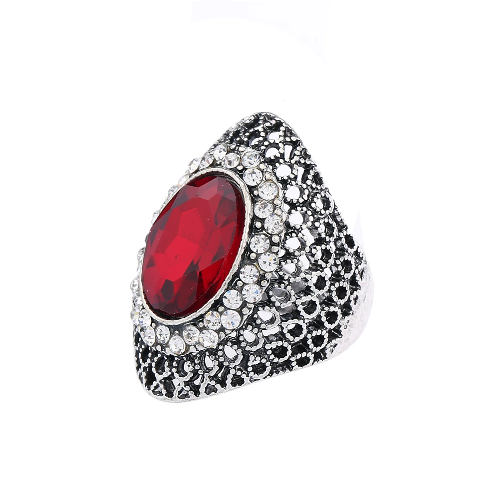 

NewFashion Silver Ring Jewelry Retro Big Glass High polish Ring For Women Wedding Party Vintage Punk Ring Size 7-9 Free shipping