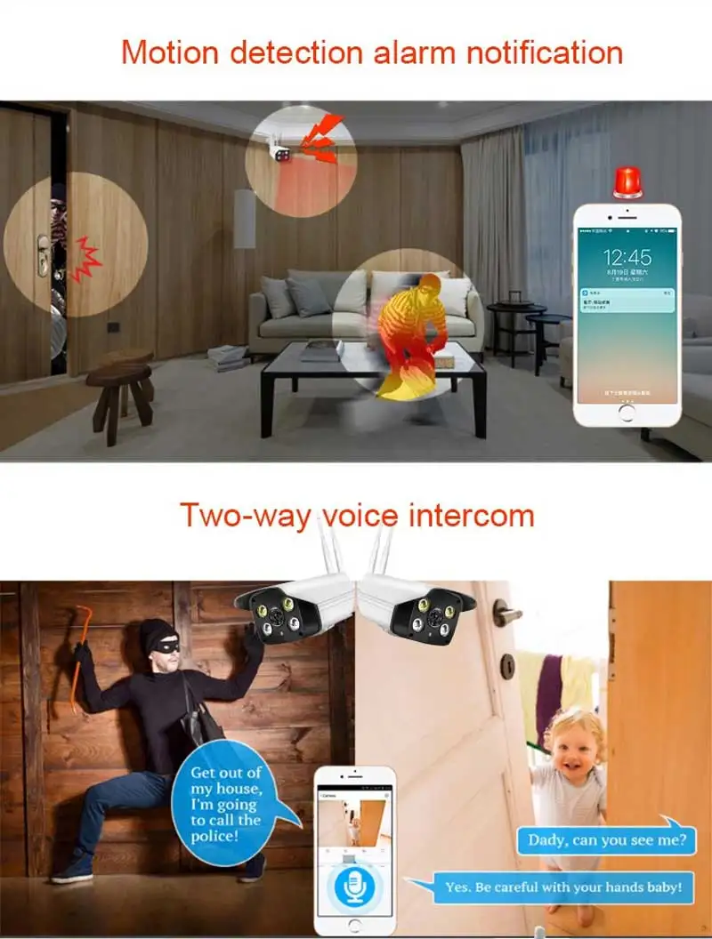 1080P WiFi IP Camera ONVIF Outdoor Waterproof Full Color Night Vision Security CCTV Camera Cloud Storatge Wireless Surveillance
