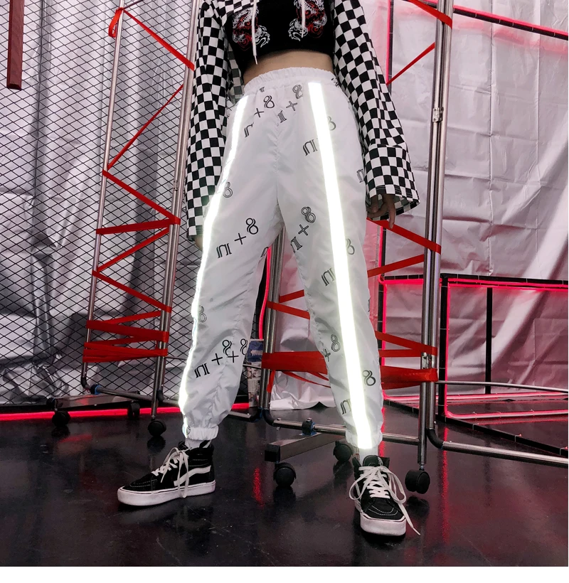 CheerSolo Hip Hop Pant Women Loose Streetwear Sweat Pants Harajuku Sweatpant Punk Rock Side Striped Print Trousers Clothes | Женская