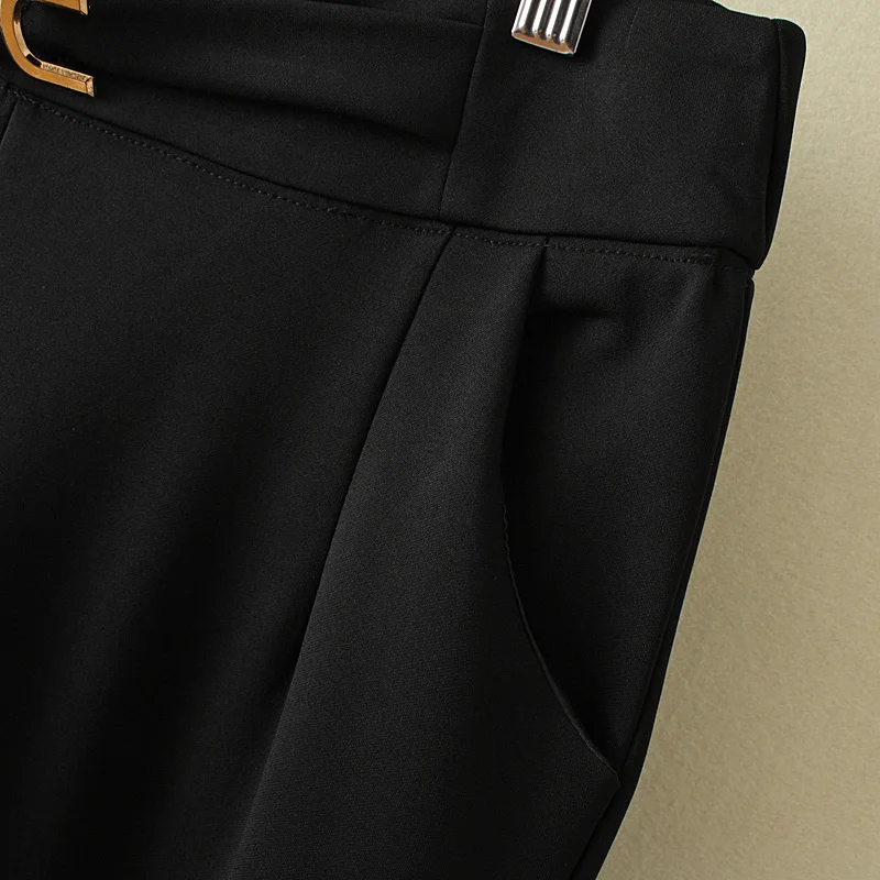 Плюс размеры Осень Зима Высокая талия pantalon femme 2018 черный хлопок широкие брюки