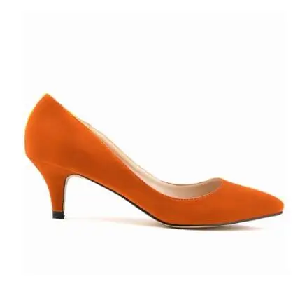 orange flock Loslandifen/Женские однотонные замшевые вечерние туфли на высоких каблуках; Модные женские офисные туфли на шпильке с острым носком; большие размеры 35-42 - Цвет: orange flock
