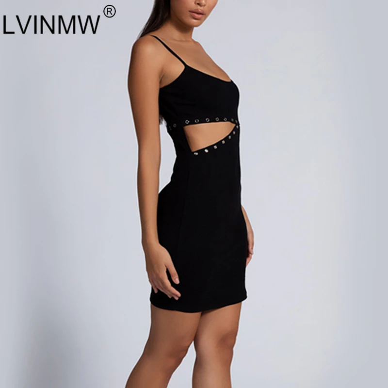 LVINMW Sexy Black Spaghetti Straps Hollow Out Bodycon Dress 2019 Summer Women Backless Off Shoulder Mini Party Dresses | Женская одежда