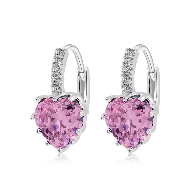 

2019 Fashion Jewelry Silver Color Earring For Women Austrian Crystal Pink Heart Drop Earrings Pendientes Mujer Moda Earing EH243