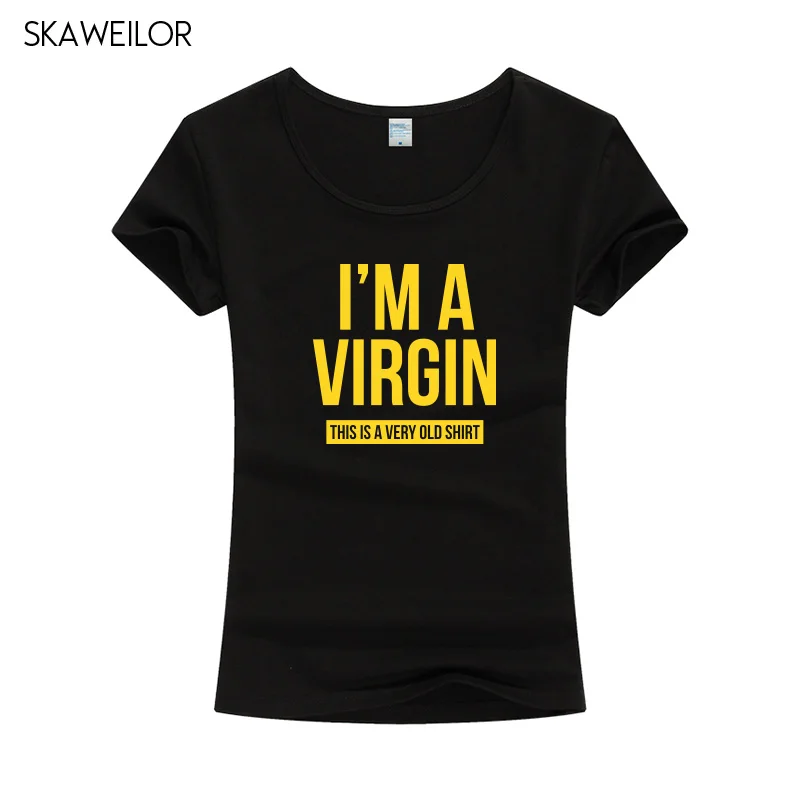 Black I'm A Virgin, Забавные футболки для женщин,, летняя хлопковая футболка с коротким рукавом, женская футболка для фитнеса, футболка tumblr, женские топы - Цвет: Black