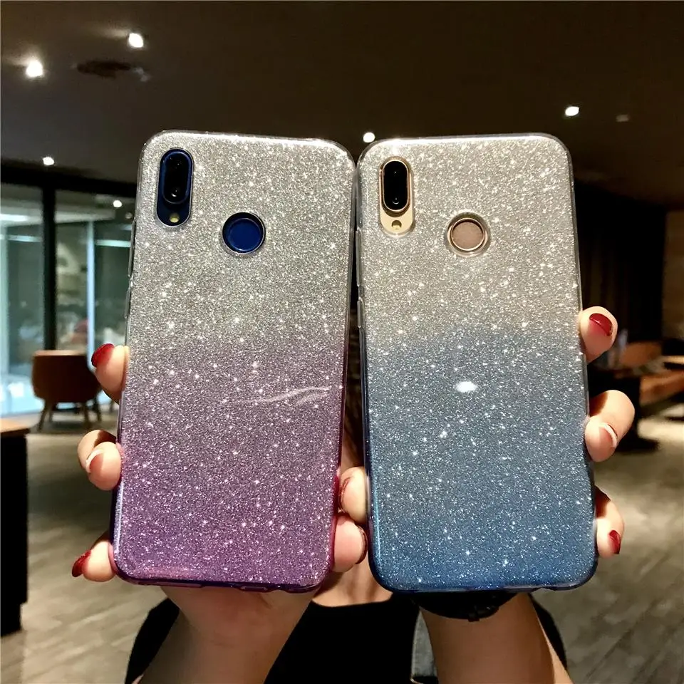 Блеск силиконовая в цветах радуги чехол для huawei P20 Lite P10 Коврики 20 10 9 8 Honor 7X 6X 6A iphone X