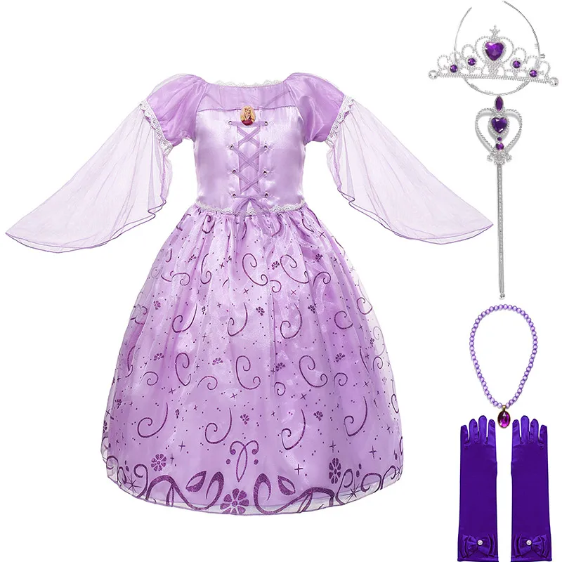 Dress Set 5 Платье Рапунцель; праздничная одежда для девочек; костюм с рисунком из мультфильма «Запутанная история»; нарядное весеннее бальное платье принцессы с тюлевыми рукавами для Хэллоуина - Цвет: Dress Set 5