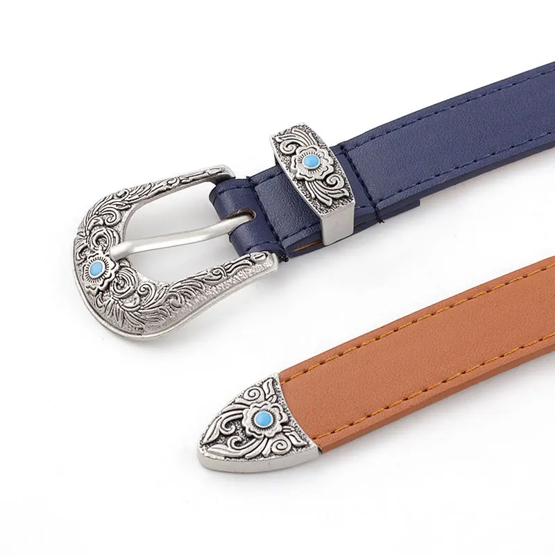 Женский винтажный ремень OLOME черный пояс с цветочным принтом и пряжкой широкий