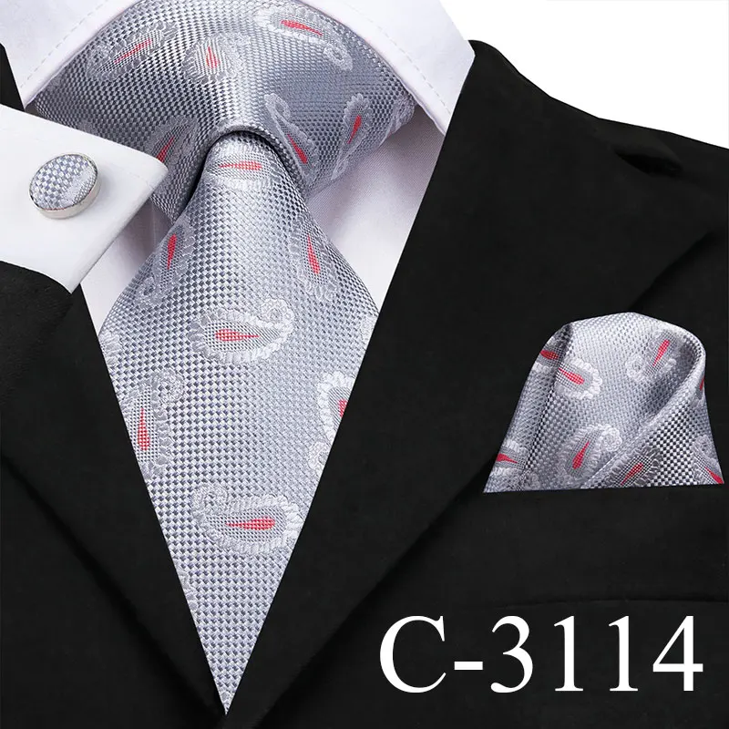 C-3114 C-3176, Шелковый тканый мужской галстук, серый, серебристый, новинка, в полоску, одноцветные, Hanky, запонки, набор, 8,5 см, Классический Бизнес, Свадебный кармашек, квадратный галстук - Цвет: C-3114