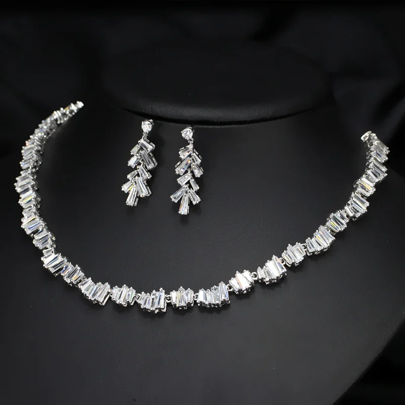 CWWZircons Geometric Square CZ Zirconia Stones Fashion Famous Brand Necklace Earrings Wedding Party Jewelry Set For Women T078|jewelry sets for