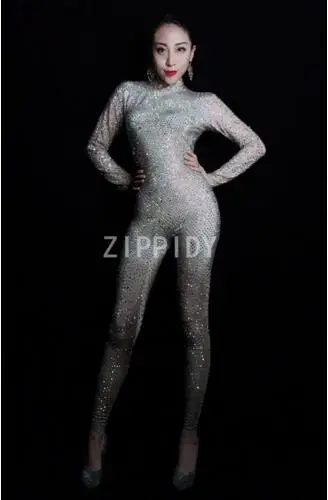nude Дизайн, блестящие стразы, комбинезон, женский, кристаллы, боди, стрейч, леггинсы для ночного клуба, певица, танцовщица, супер комбинезон - Цвет: nude