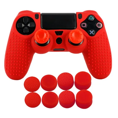Red 9 в 1 Шипованный Противоскользящий силиконовый чехол для sony playstation Dualshock 4 PS4 DS4 Pro тонкий контроллер и ручка - Цвет: Red