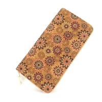new trend cork clutch flower pattern long women wallet wooden coin purse