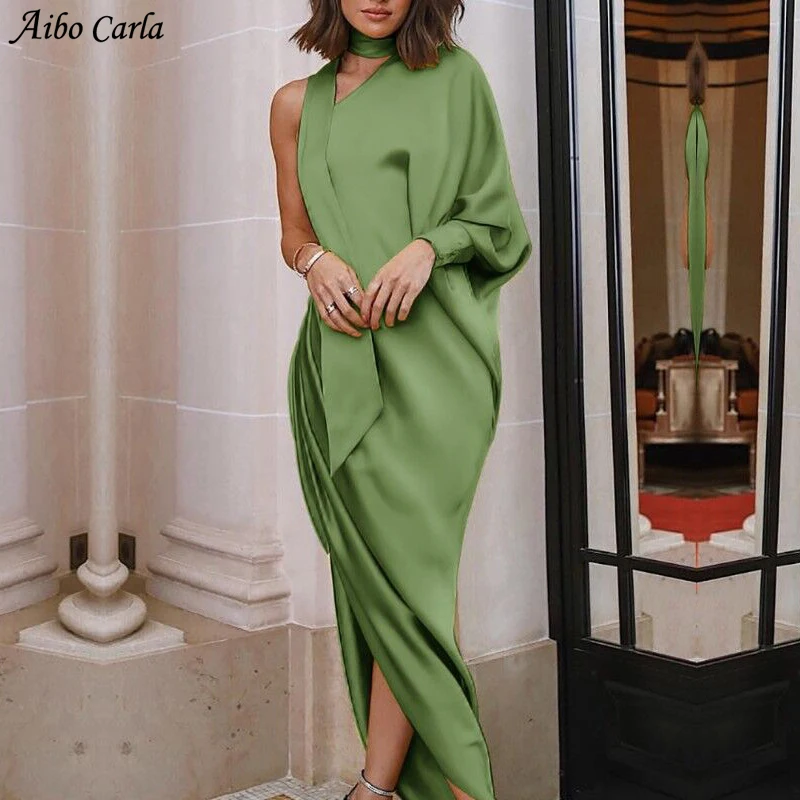 Женское вечернее платье с открытыми плечами Асимметричное Платье макси одним