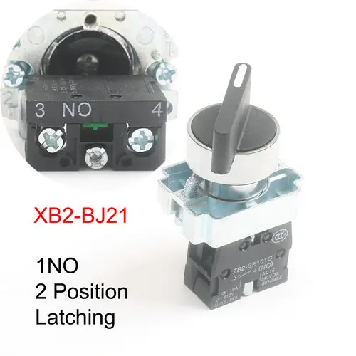 XB2-BJ21 XB2-BJ21/25/33/41/45/73 BJ53 2/3 позиции 1NO/1NO1NC/2NO фиксации моментальный переключатель кнопочный переключатель самоблокирующийся self-сброс - Цвет: XB2-BJ21