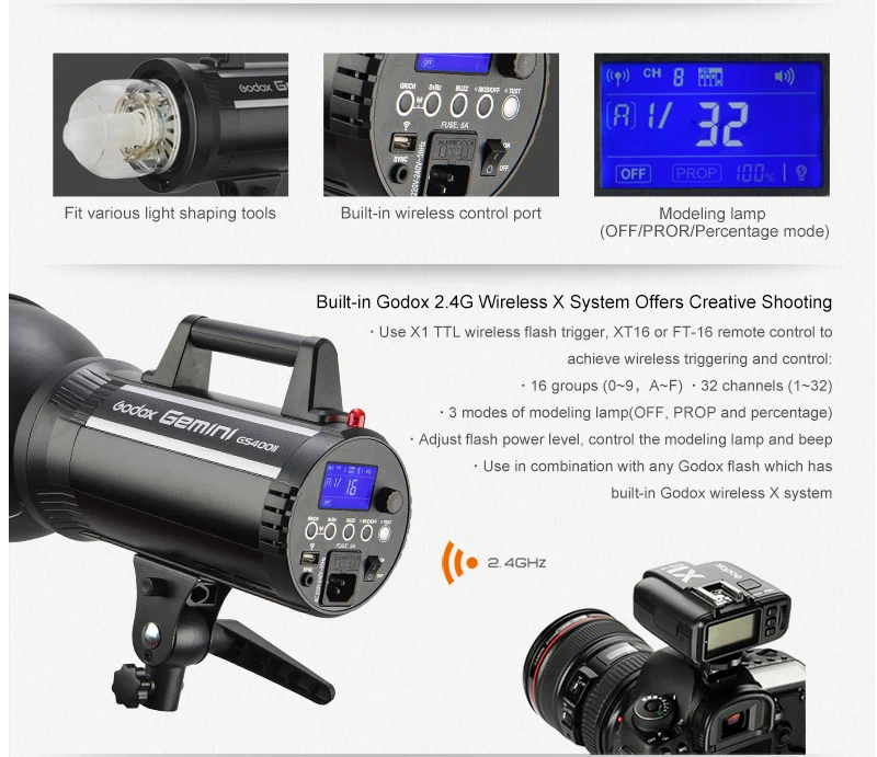 Godox GS200II 200WS/GS300II 300WS/GS400II 400WS+ X1 передатчик 2,4G Беспроводная X СИСТЕМА студийный стробоскопический светильник Светильник ing