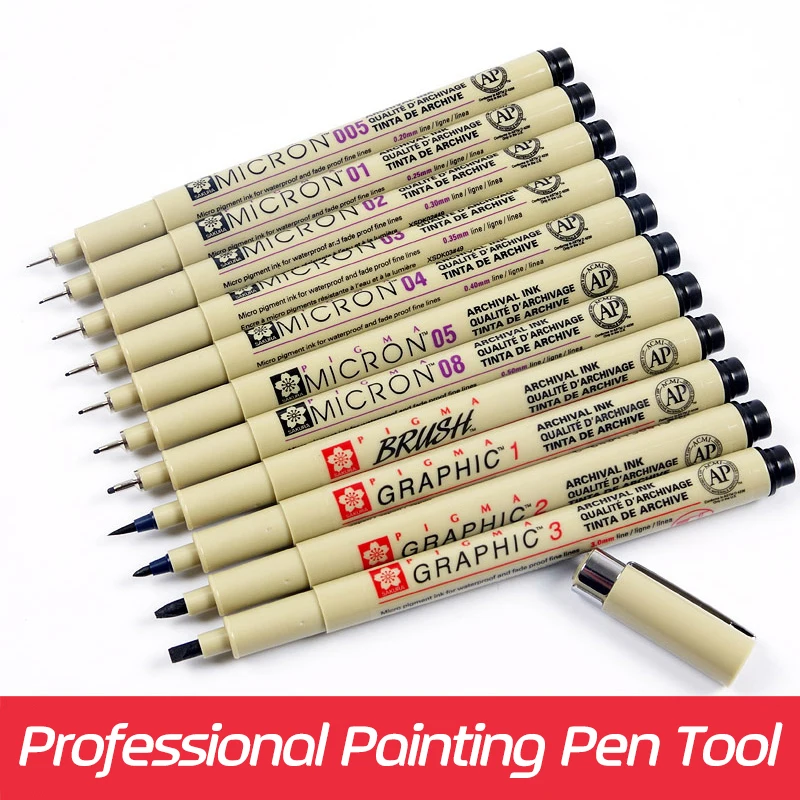 Sakura 11 шт. Pigma Micron игла водостойкие тонкие линии Черный Эскиз Маркер авторучка для