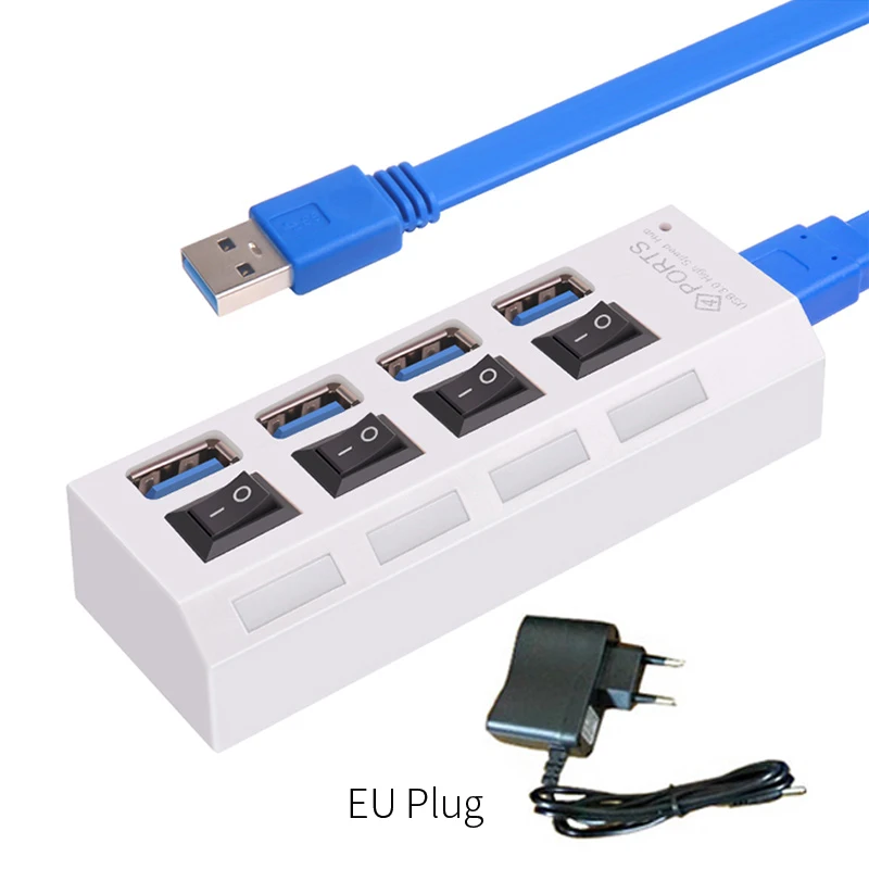 Rosinop, высокоскоростной usb-разветвитель, 4, 7 портов, мини, мульти USB концентратор, 3,0 переключатель, hab, USB концентратор с адаптером питания, аксессуары для компьютера, ПК - Цвет: 4 Ports 3.0 white EU