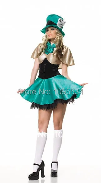 Бесплатная доставка женские сексуальные атласные Короткие mad hatter платье костюм uk