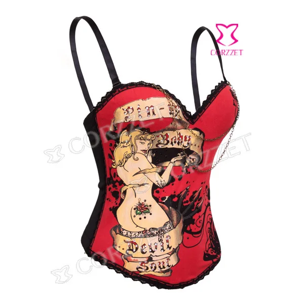 Женский корсет для похудения готический красный хлопковый в стиле стимпанк
