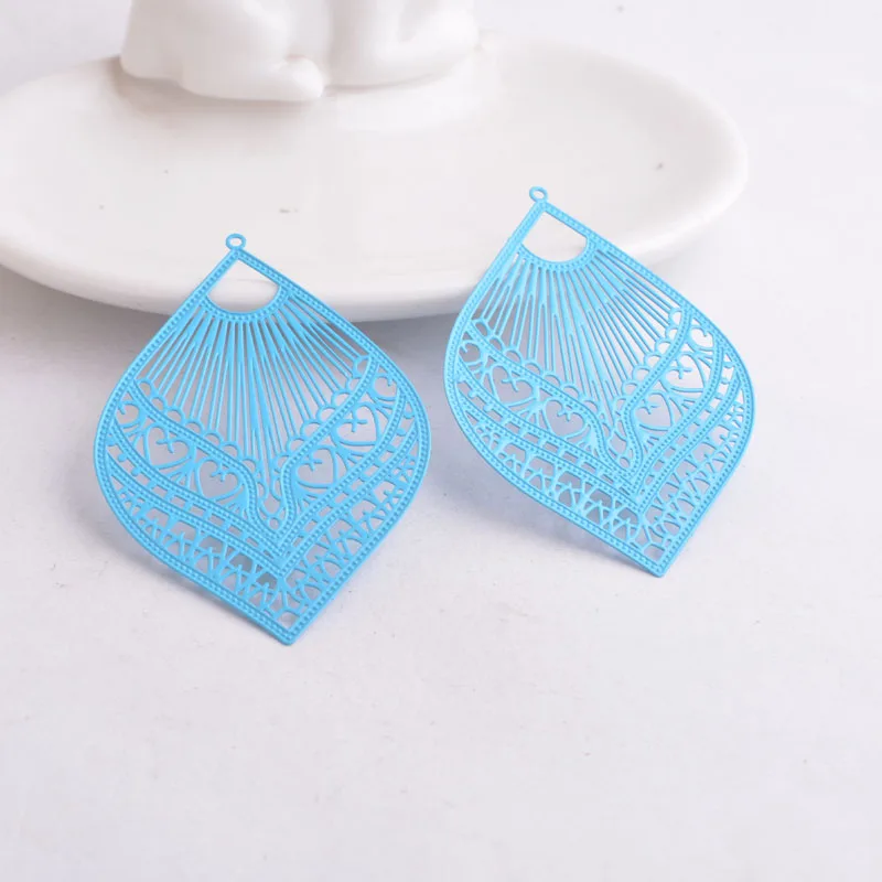 Turquoise Blue 30 шт. AB3892 39*59 мм большие веерообразные филигранные амулеты большие массивные серьги амулеты серьги аксессуары Подвески соединители - Окраска металла: Turquoise Blue