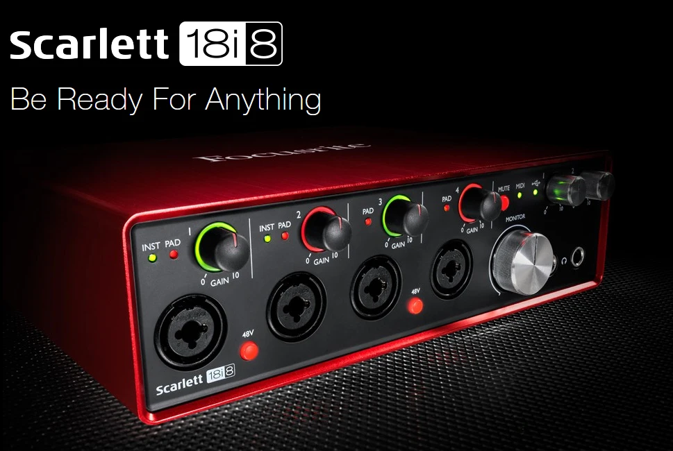Focusrite Scarlett 18i8 (2nd Gen) 18 дюймов/8 из USB аудио Интерфейс четыре микрофонные