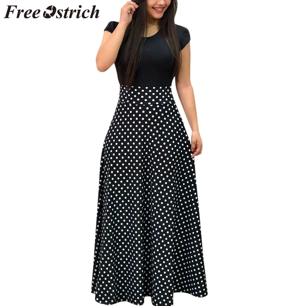 Женское платье в горошек с коротким рукавом и принтом горошек|Женские платья| |