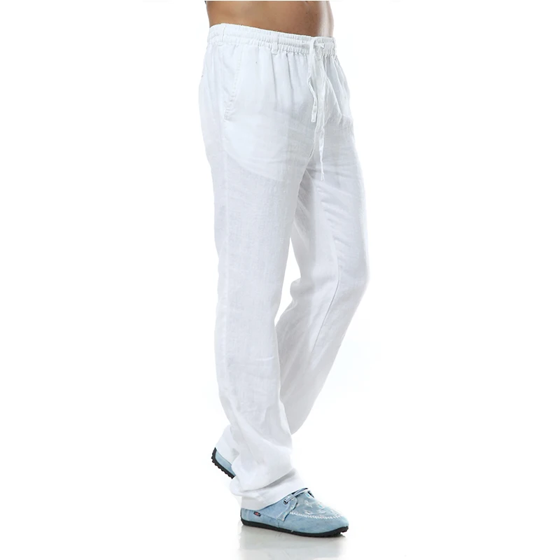 Мужские льняные брюки повседневные штаны свободного покроя мужские
