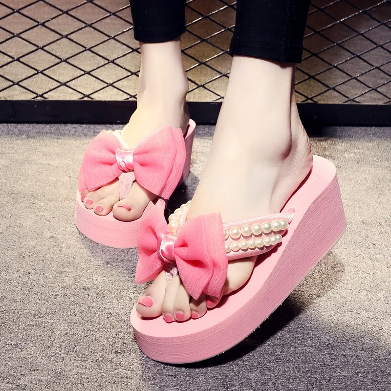 Новые шлепанцы ручной работы с бантом женские сандалии и тапочки на высоком