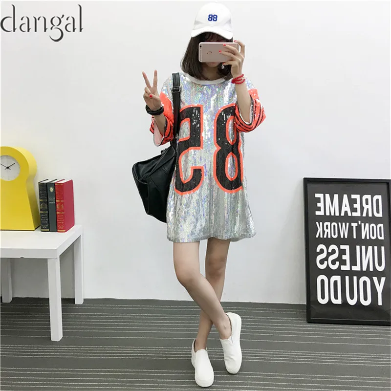 Футболка с блестками в стиле хип-хоп шикарная футболка длинная оранжевая уличная