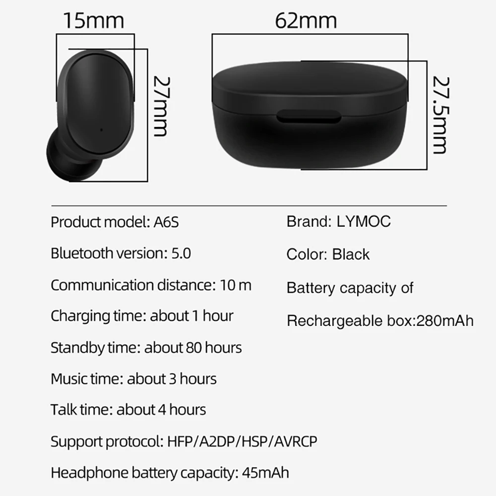 A6S Bluetooth 5 0 беспроводные наушники TWS вкладыши свободные руки спортивные гарнитура