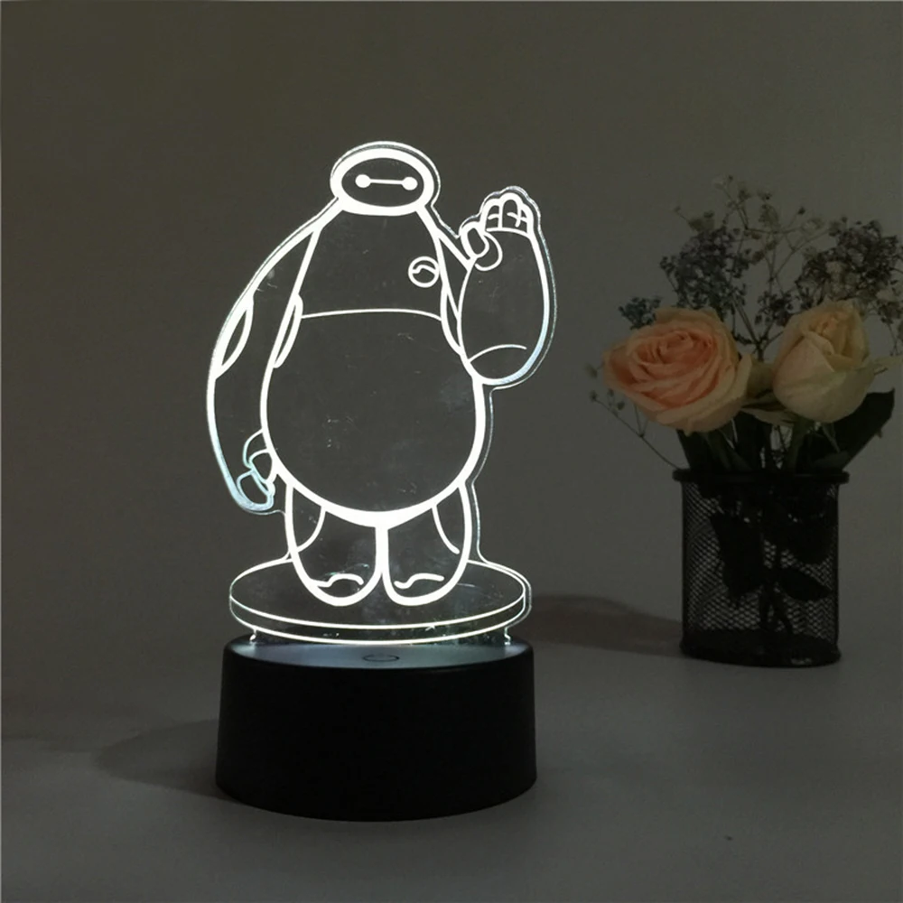 2019 Baymax 3D стерео видения лампы акрил 7 цветов Изменение USB Спальня ночной