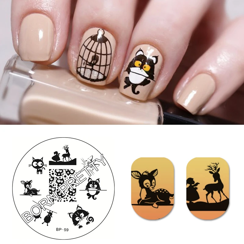 Трафарет для дизайна ногтей BORN PRETTY Cat Deer Sheep пластина печати рисунков Трафаретный