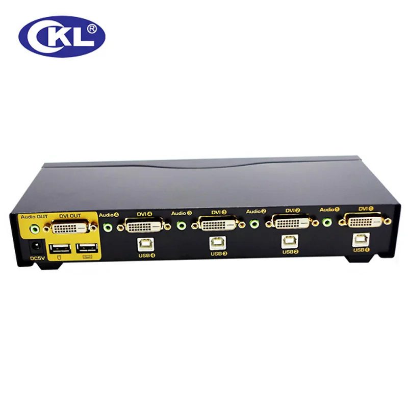 CKL Бесплатная доставка Черный Металлический USB DVI KVM переключатель с 4 портами