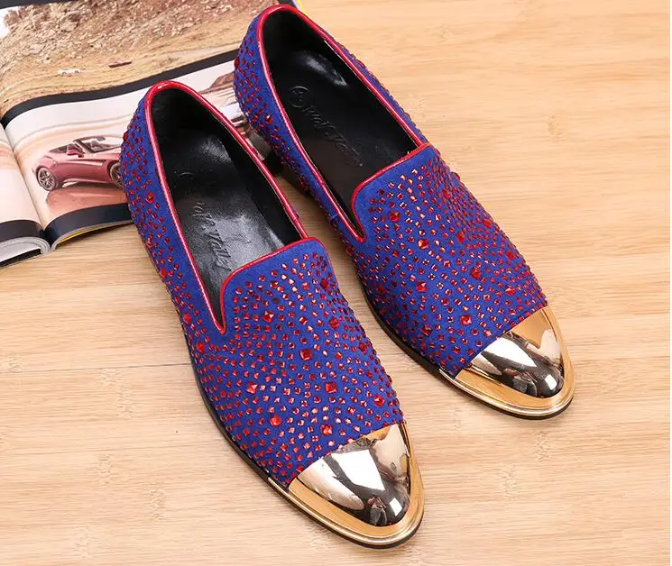 Новинка мужские лоферы ручной работы с золотым и фиолетовым стразами модные