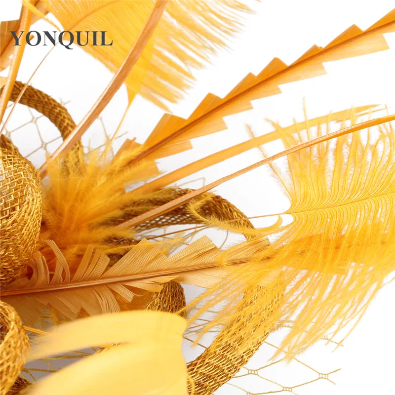 Винтажные золотые головные уборы Sinamay для свадьбы аксессуары невесты красные