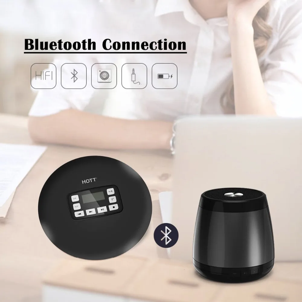 HOTT 611T Портативный CD-плеер беспроводной Bluetooth Hi-Fi стерео функция защиты от прыжков/ударов персональный CD музыкальный плеер