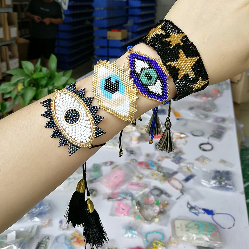 SHINUSBOHO ювелирные изделия Delicas бусы с кисточкой pulseras женский Miyuki синий глаз браслет