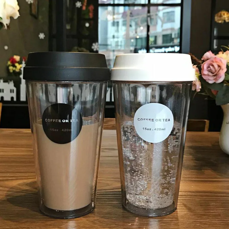 Creative 420ml Double Layer AS Plastic Coffee Mugs Portable Outdoor Leak-proof Tumblers Student Tea Milk Juice Cups | Дом и сад
