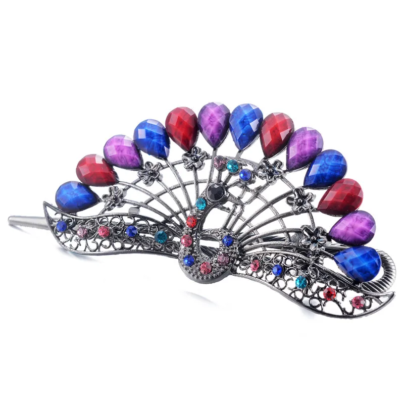 

Fashion Peacock Crystal Hair Claws Vintage Women Hair Jewelry Colorful Resin Crystal Big Peacock Hair Clip Cute Girl Ornaments