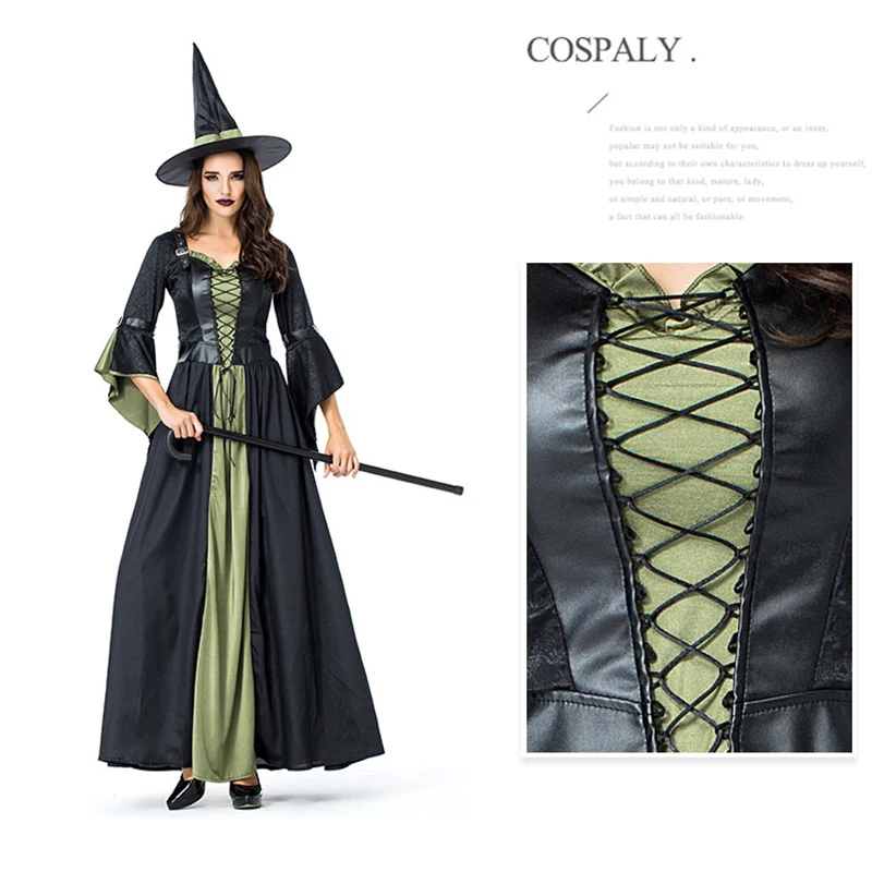 

Wizard of Oz Black Elphaba Witch Costume Halloween Carnival Fantasia Women Witch Cosplay Adult Female Fancy Dress Up