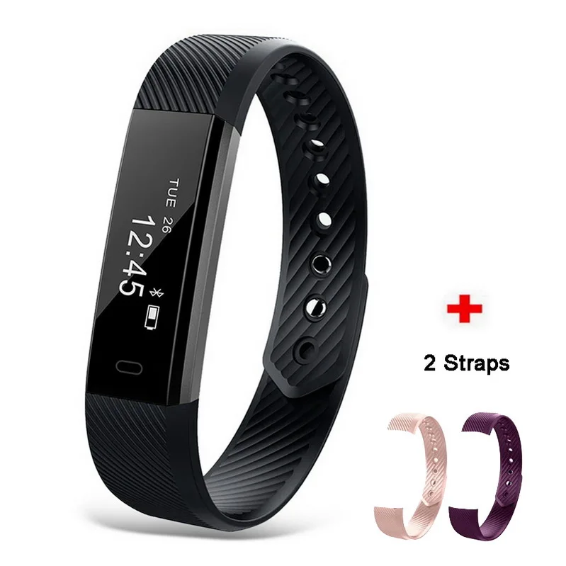black w purple pink Фитнес-трекер умный Браслет ID115 Veryfit APP Bluetooth Band монитор активности будильник спортивный браслет для iOS Android - Цвет: black w purple pink