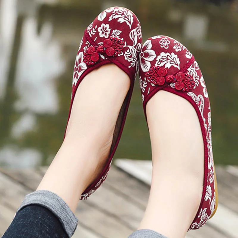 Лоферы женские холщовые в этническом стиле винтажные на плоской подошве без