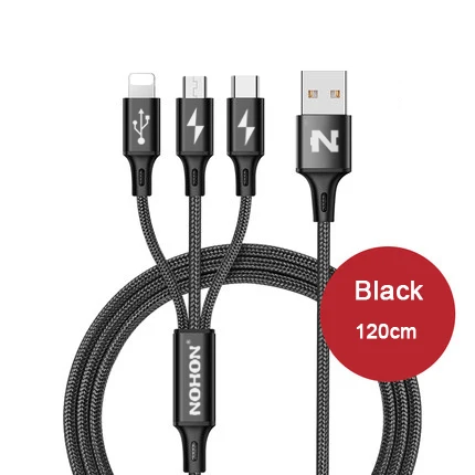 3-in-1 Black NOHON 3 в 1 USB кабель для iPhone 8X7 6 6S Plus 5 5S samsung Xiaomi lenovo 2 в 1 Micro type C кабели для быстрой зарядки - Цвет: 3-in-1 Black