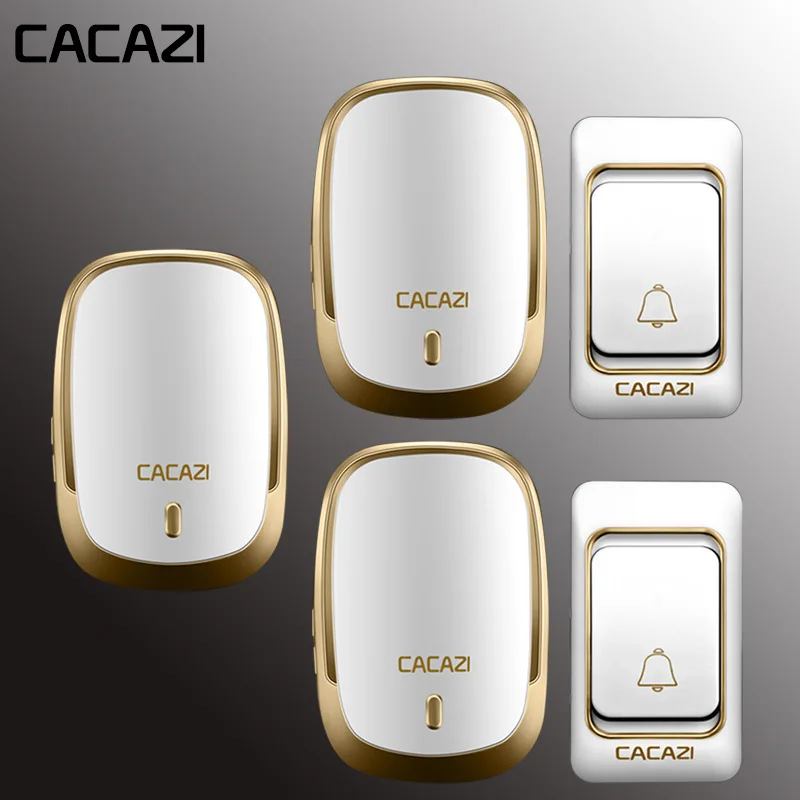 Gold2x3 Беспроводной дверной звонок CACAZI, батарейка постоянного тока, кнопка управления дверным звонком, дистанционный светодиодный светильник 200 м, Домашний Беспроводной звонок, 4 громкости, 36 колокольчиков - Цвет: Gold2x3