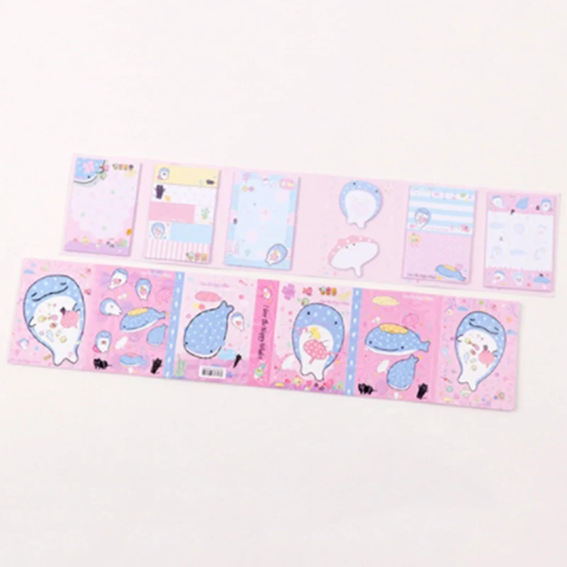 Школьные принадлежности блокноты мини блокнот Kawaii Кит Рыба 6 складной набор стикеров для заметок Бумага Ремесло Закладка канцелярские товары офис