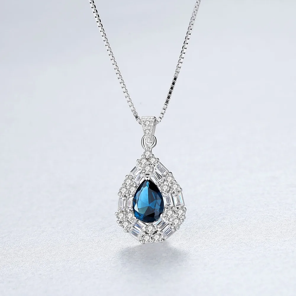 CZCITY Gorgeous 925 Sterling Silver Water Drop Pendant Necklace for Women 2 Colors Luxury Big Gemstone Wedding Jewelry | Украшения и