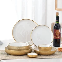 1pcs nordic style ceramic gold plate creative porcelain dish soup rice bowl set snack dessert dinner plate cake tray tableware