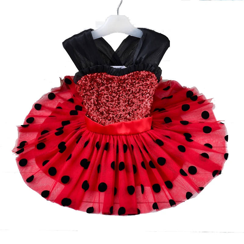 Maomaoleyenda New 4 5 6 years Kids girl mini dress with black dot sequined Christmas party tutu minidress | Детская одежда и обувь
