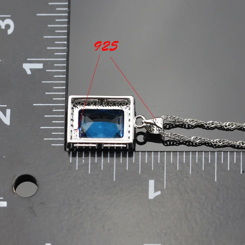 Новое поступление голубой кристалл белый Циркон Серебряные Цвет 925 марка